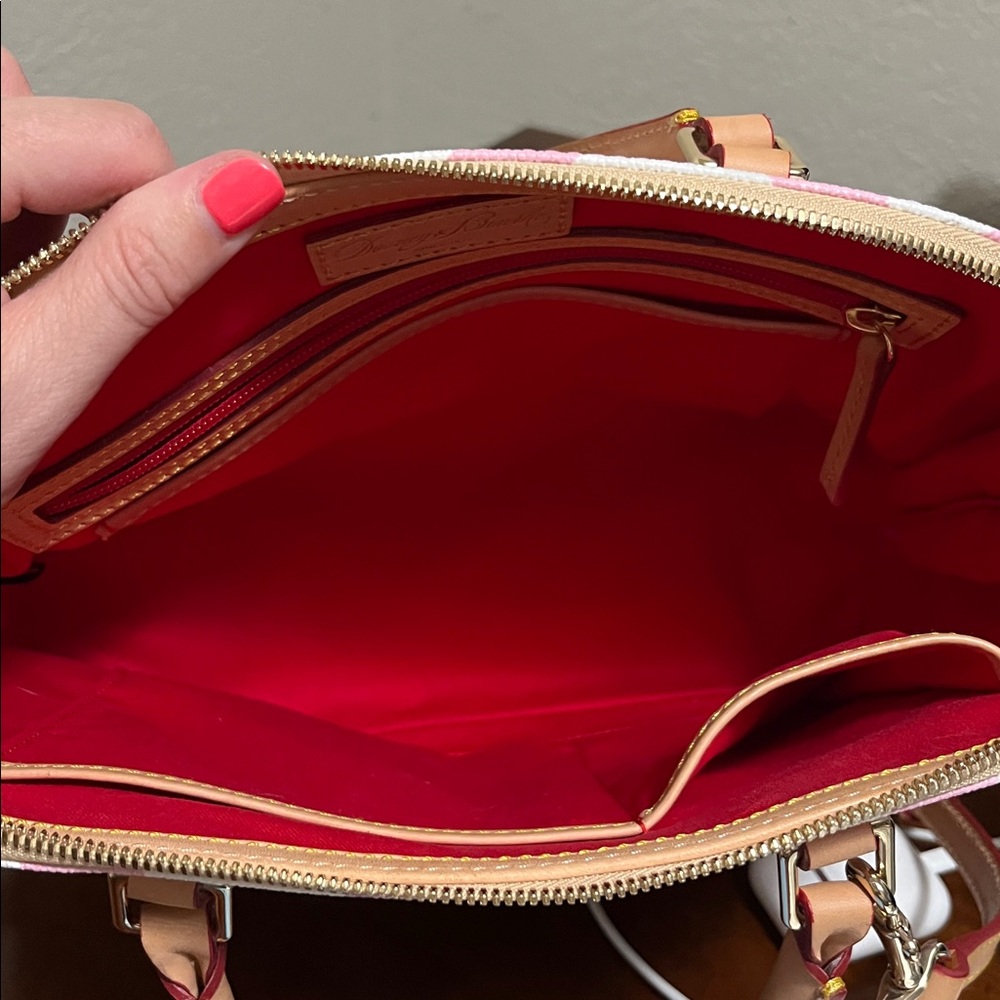 Dooney & Bourke Pink and White Chevron Satchel Set - Picture 5 of 12